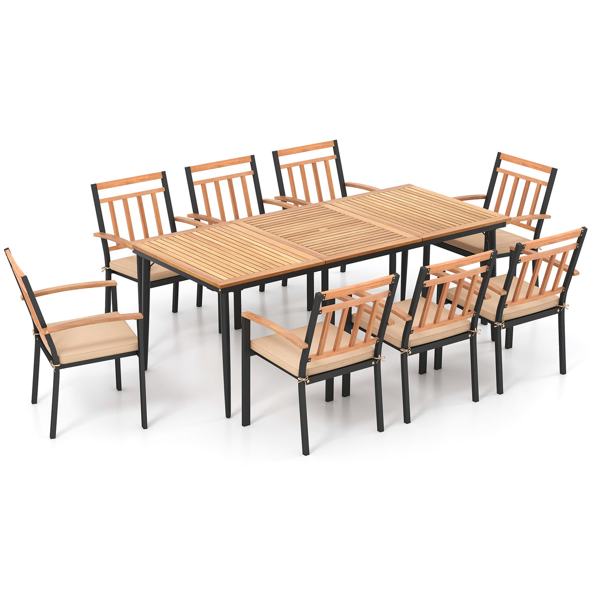 9-Piece Acacia Patio Dining Set with Umbrella Hole - Style 3