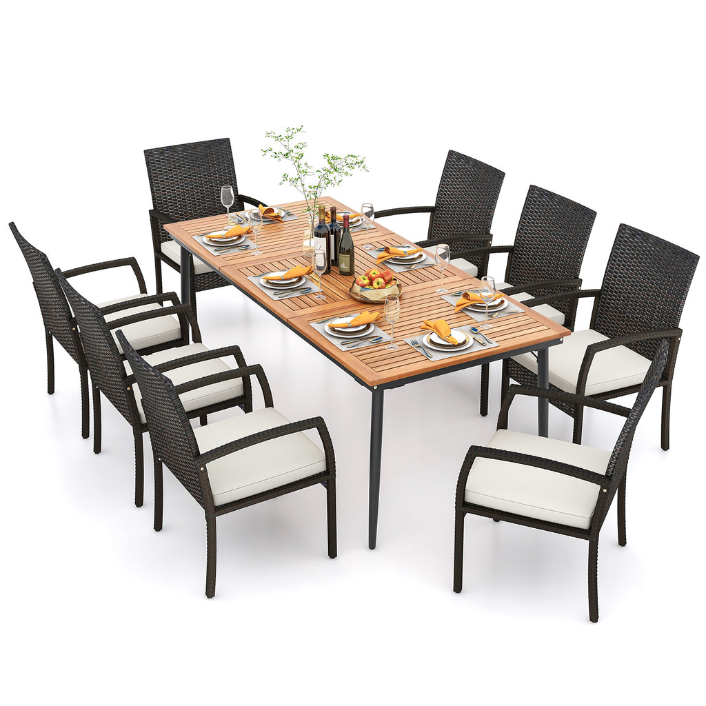 9-Piece Patio Dining Set with Umbrella Hole, Acacia Wood Table & Rattan Chairs - Style B
