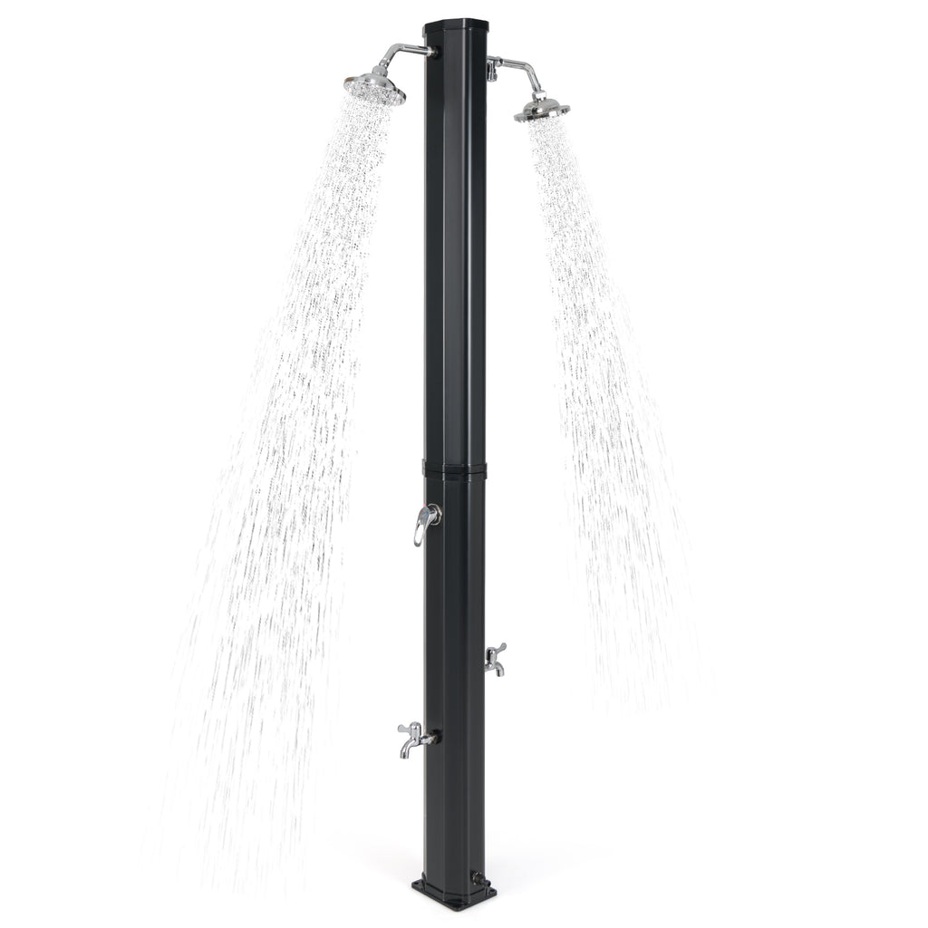 Solar Outdoor Shower with Dual Heads - 9.3 Gallon, Black