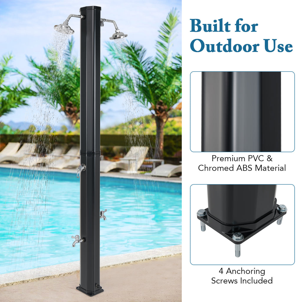 Solar Outdoor Shower with Dual Heads - 9.3 Gallon, Black