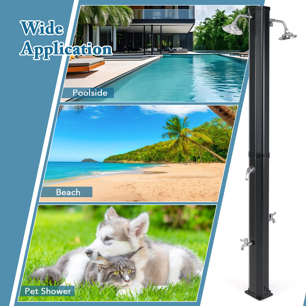 Solar Outdoor Shower with Dual Heads - 9.3 Gallon, Black