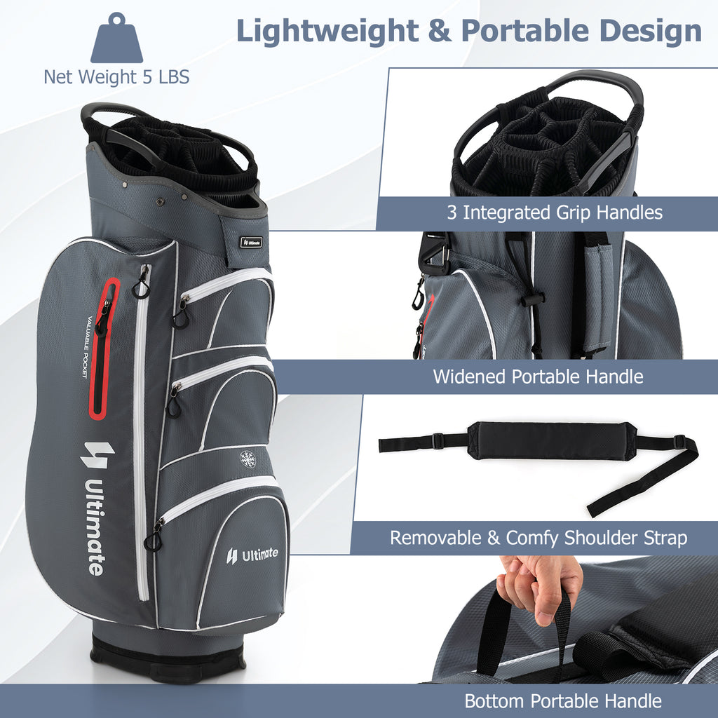 Lightweight 9.5 Inch Golf Cart Bag with 15-Way Top Dividers - Red, Includes Rain Hood