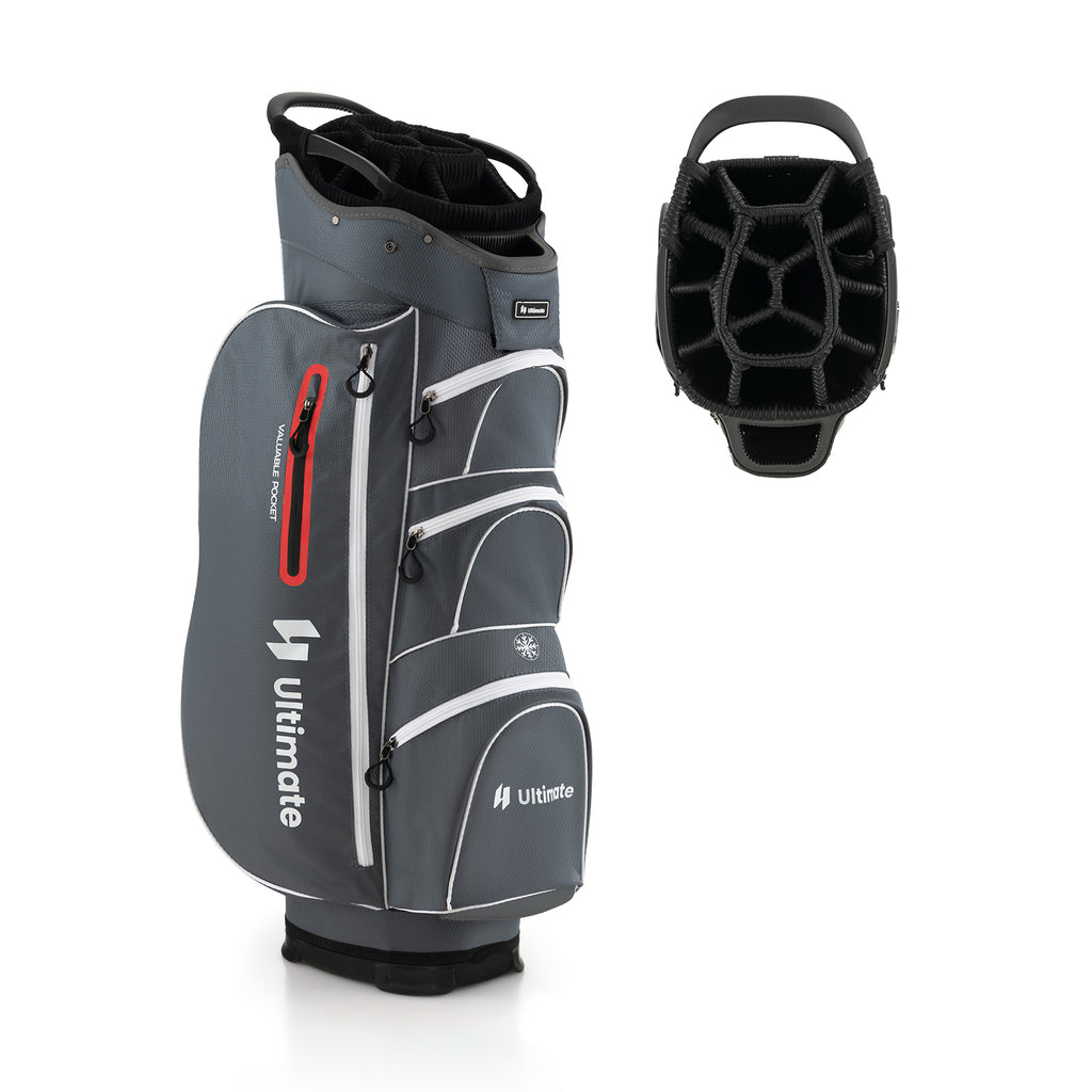 Lightweight 9.5 Inch Golf Cart Bag with 15-Way Top Dividers - Red, Includes Rain Hood