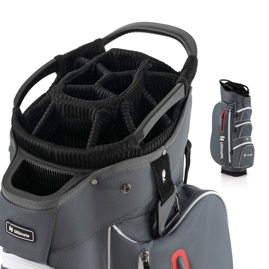 Lightweight 9.5 Inch Golf Cart Bag with 15-Way Top Dividers - Red, Includes Rain Hood