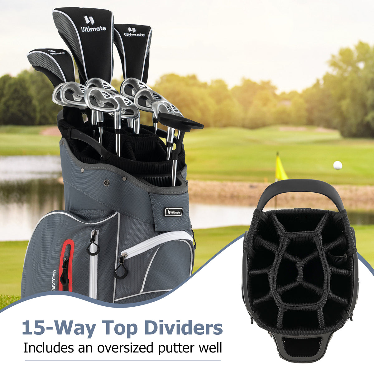 Lightweight 9.5 Inch Golf Cart Bag with 15-Way Top Dividers - Red, Includes Rain Hood