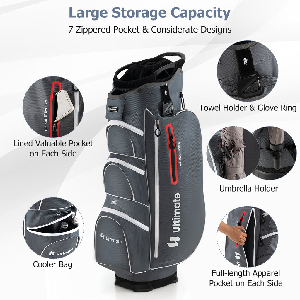 Lightweight 9.5 Inch Golf Cart Bag with 15-Way Top Dividers - Red, Includes Rain Hood