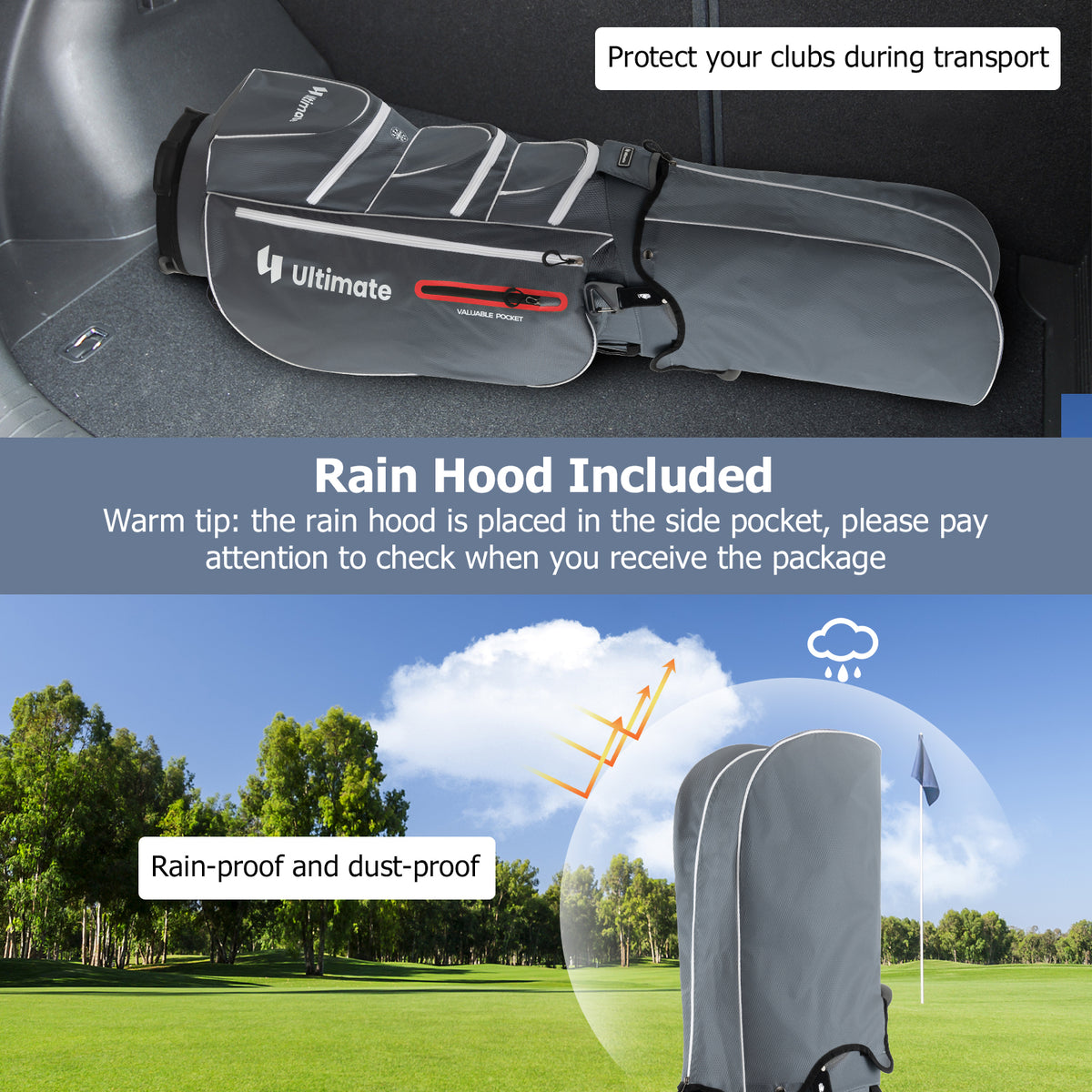 Lightweight 9.5 Inch Golf Cart Bag with 15-Way Top Dividers - Red, Includes Rain Hood