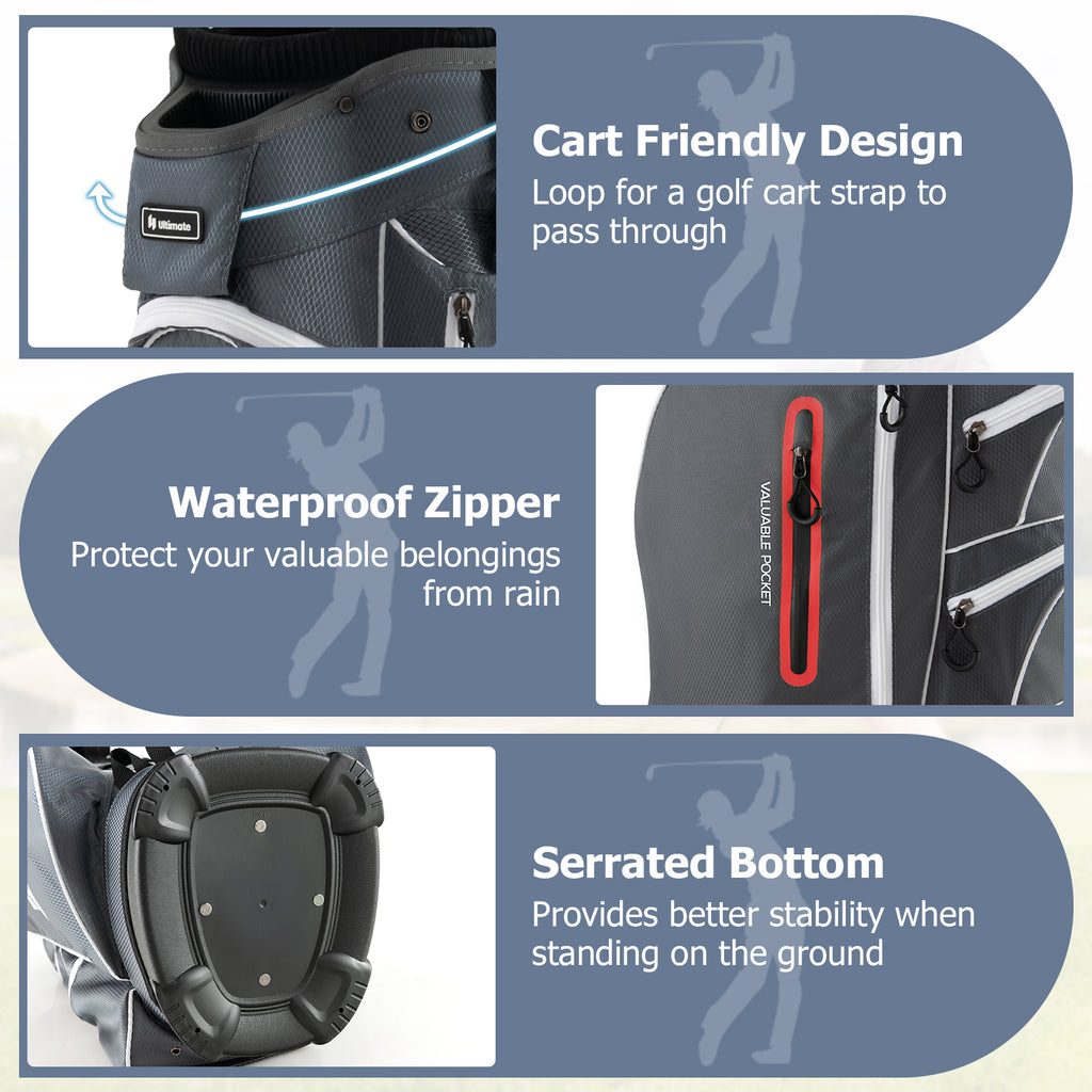 Lightweight 9.5 Inch Golf Cart Bag with 15-Way Top Dividers - Red, Includes Rain Hood