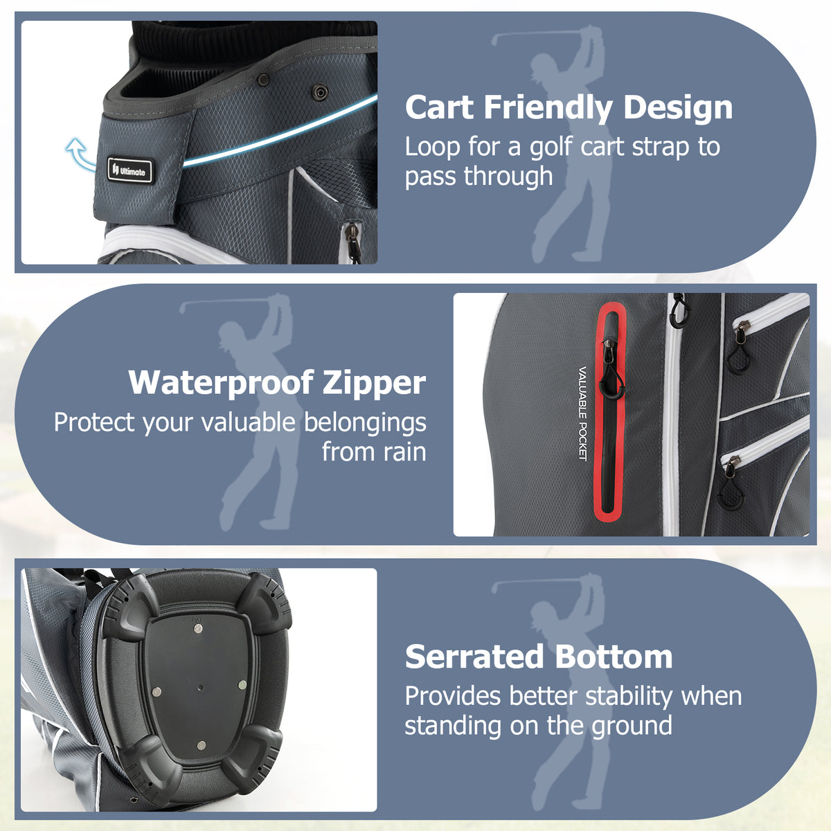 Lightweight 9.5 Inch Golf Cart Bag with 15-Way Top Dividers - Red, Includes Rain Hood