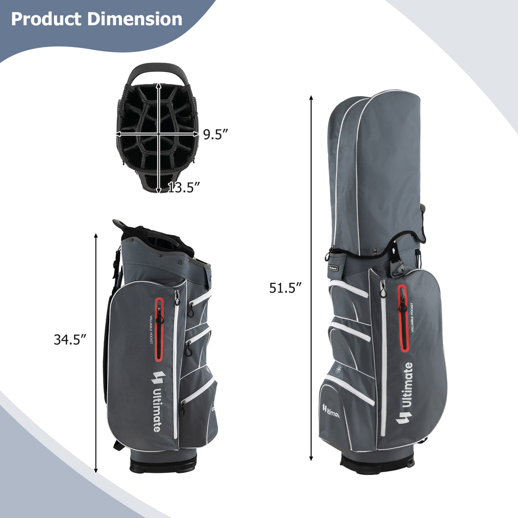 Lightweight 9.5 Inch Golf Cart Bag with 15-Way Top Dividers - Red, Includes Rain Hood