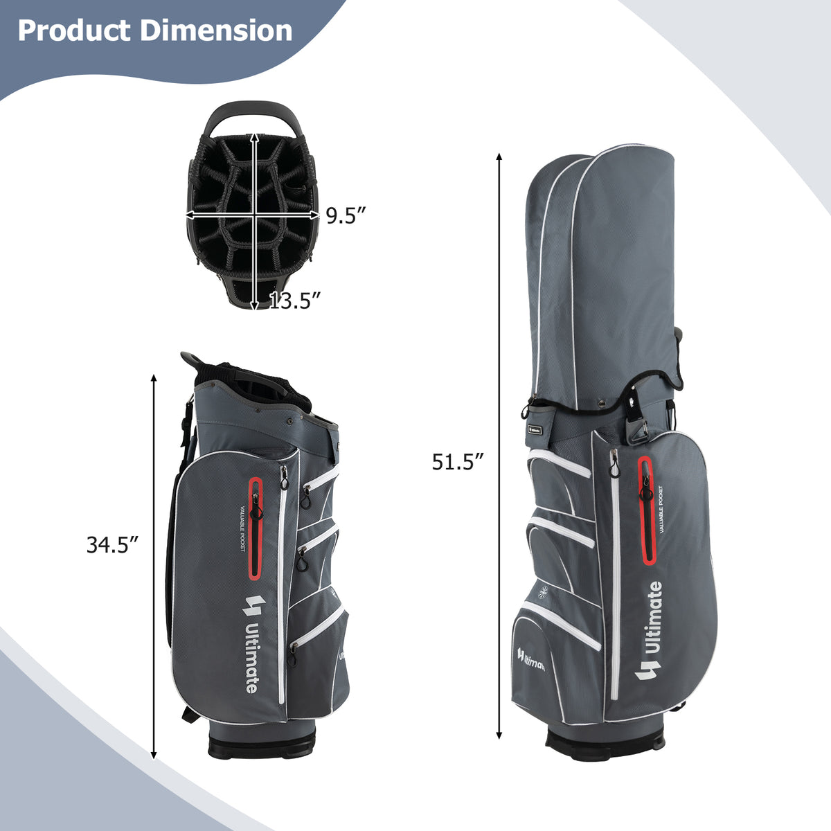 Lightweight 9.5 Inch Golf Cart Bag with 15-Way Top Dividers - Red, Includes Rain Hood