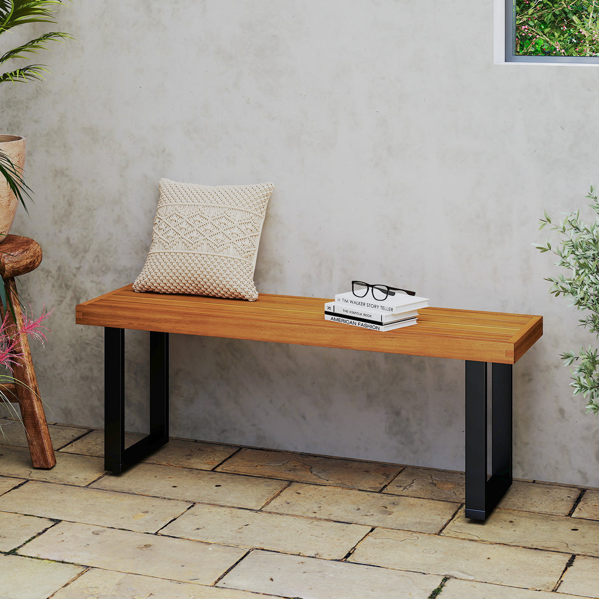 Acacia Wood Outdoor Bench 48 Inch - 1 Piece