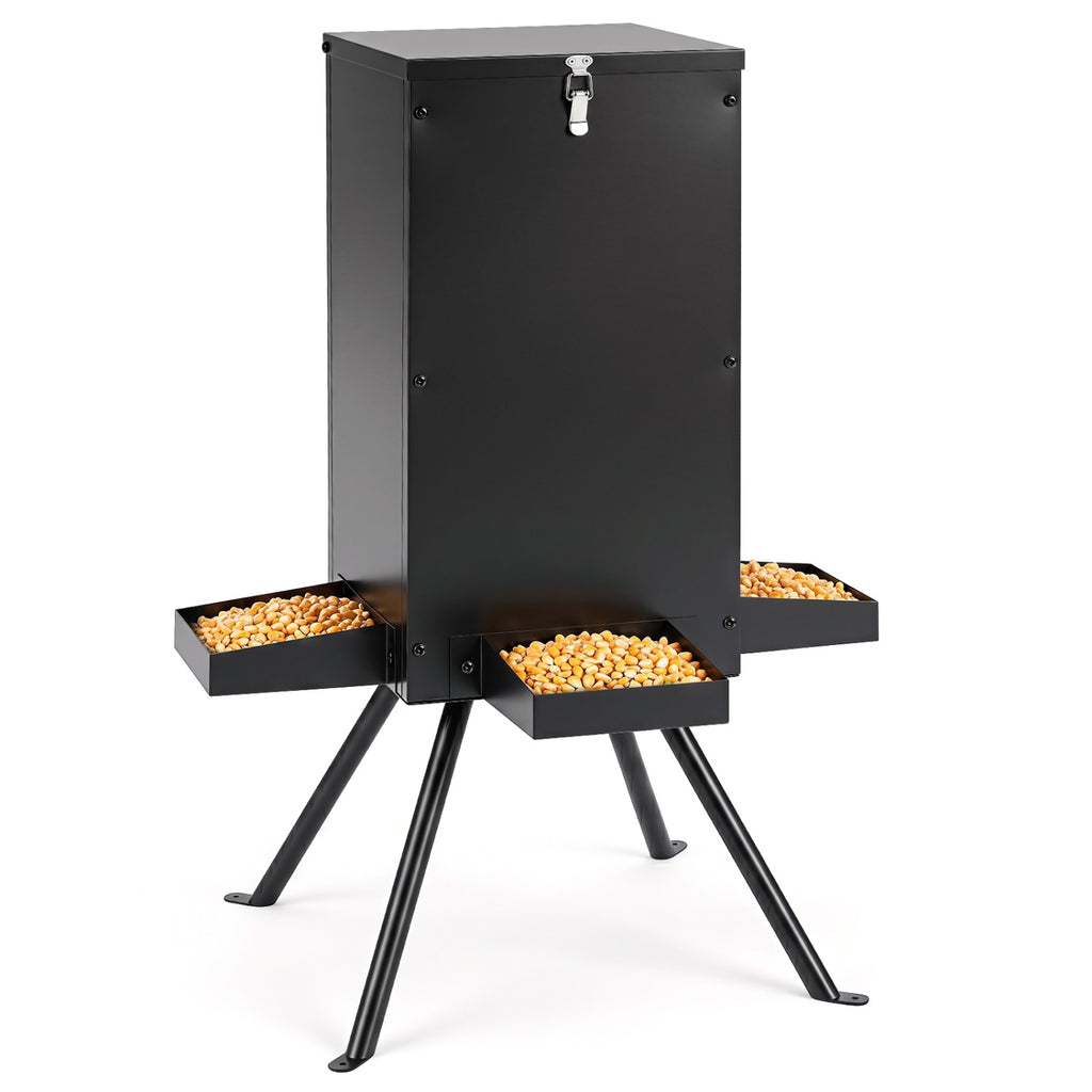 Gravity Deer Feeder with 4 Trays and 4-Leg Stand – Black, 90lb Capacity