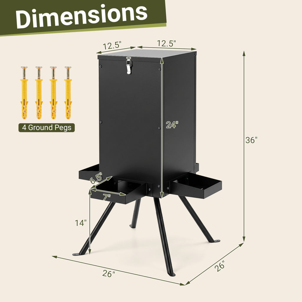 Gravity Deer Feeder with 4 Trays and 4-Leg Stand – Black, 90lb Capacity