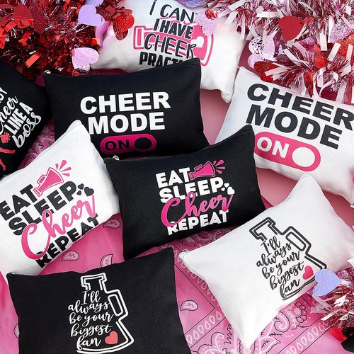 18 Pieces Cosmetic Cheer Bag Cheerleader Gifts Canvas Cheer Makeup Case Portable Travel Cheerleading Bag Toiletry Zipper Pouch for Teen Girls Women Teammates, 2 Colors