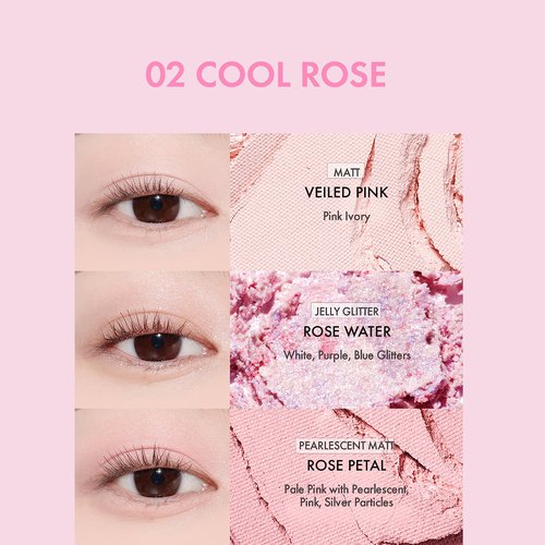 Amuse SEOUL Eye Color Palette 02 COOL ROSE | rose tones | Soft shading, makeup variety of textures, sensuous, vibrant layering, cruelty-free, eco-friendly, vegan, korean