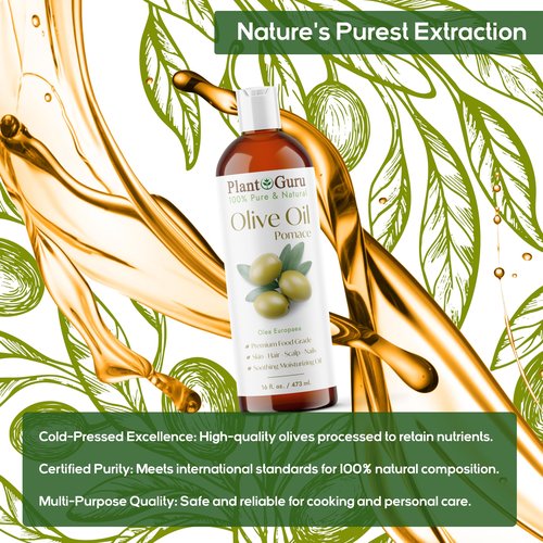 Olive Oil Pomace 32 fl. oz. 100% Pure Natural Carrier Moisturizer For Skin, Body, Face And Hair Growth. Great For DIY Soap Making, Cosmetics and Massage.