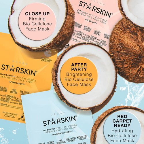 STARSKIN Red Carpet Ready Bio-Cellulose Face Mask – 4 Pack, Hydrating Face Mask for all Skin Types, Instant Hydration & Glass-Skin Glow, Revitalizing and Moisturizing, Korean Skincare