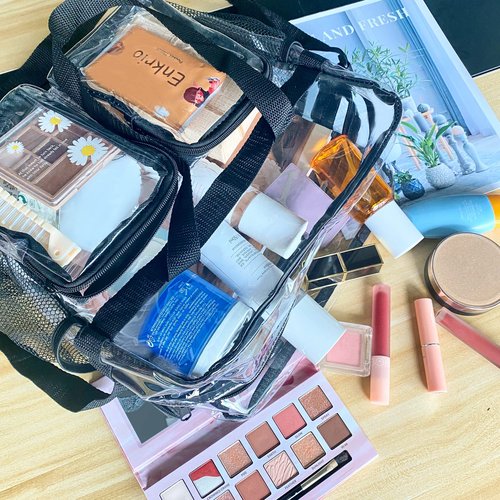 Enkrio Clear Makeup Bag Clear Cosmetic Bag Transparent Travel Cosmetic Storage Bag with 4 External Pockets and Adjustable Shoulder Strap for Toiletries