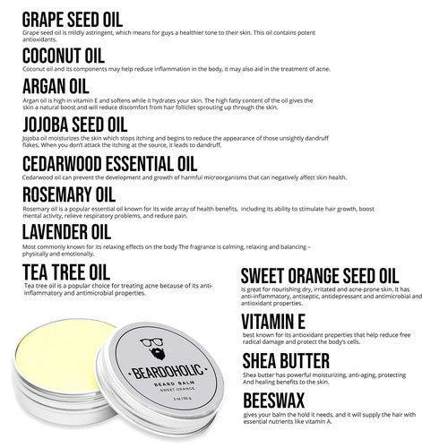 Beardoholic Beard Balm and Comb Set – 100% All Natural, 100% Pearwood Hand Made Design – Anti-Static, Eliminates Tangles and Ingrown Hairs, Itch and Dandruff – Style Beard With Ease