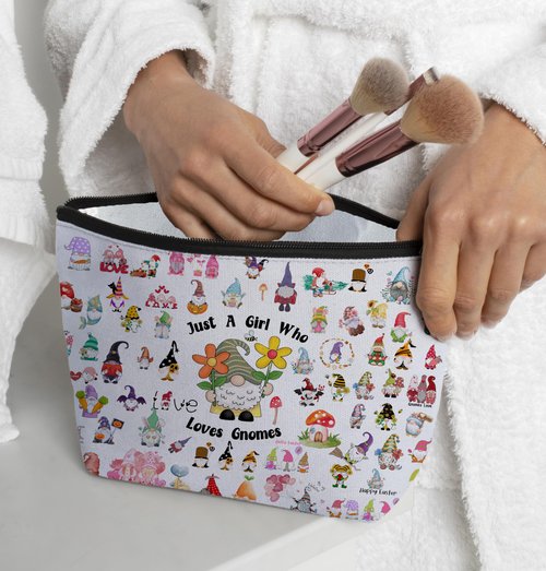 Odebyata Cute Gnome Makeup Bag, Gnome Themed Cosmetic Bag for Gnome Lovers, Adorable Gift Toiletry Pouch Organizer Bag for Daughter Besties Mom Grandma Girl Women Girlfriends Birthday Gift (Gnomes)