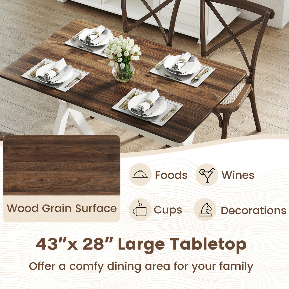 Wooden Dining Table with X-Shaped Frame - White
