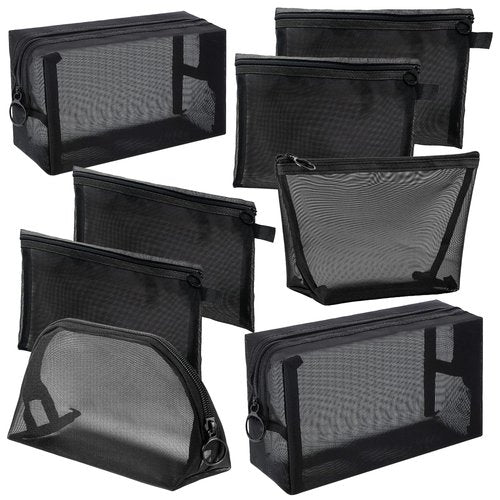 8 Pieces Mesh Makeup Bag Set,Cosmetic Bags Make up pouch,Portable Clear Travel Toiletry Makeup Kit Bag Organizer Mesh Zipper Pouch Purse Beauty Storage Bags for Home Office Travel Accessories(Black)