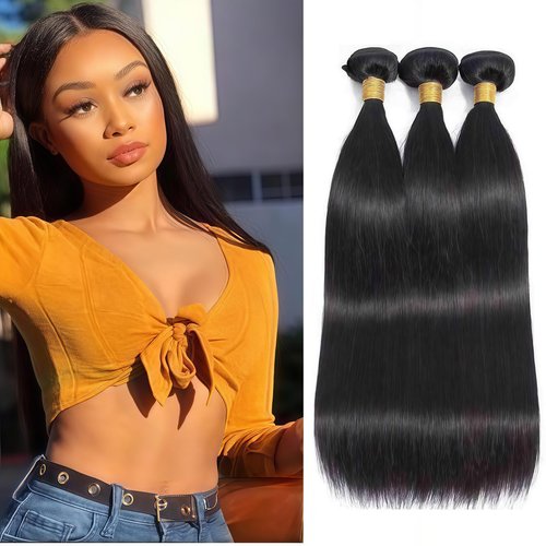 KODRHAR Human Hair Bundles Straight 10 12 14 Inch Straight Human Hair Weave 3 Bundles Silky Hair Bundles Brazilian 3 Bundles Human Hair Extensions for Women Deals Natural Black Bundles