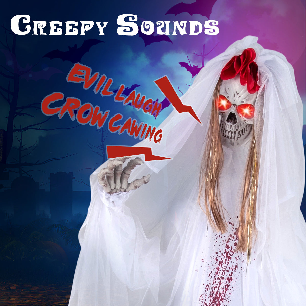 Halloween Animatronic Standing Bride 7.2 FT Haunted House Decoration - Bride Variation