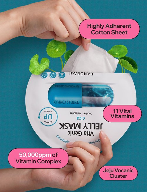 BANOBAGI Vita Genic Jelly Cica Face Masks Beauty w/Essence & 11 Vitamin Complex | Korean Face Mask Skin Care Sheet | Moisturizing Face Mask Facial Care for All Skin Types (1.8 fl oz, 10 Sheets)