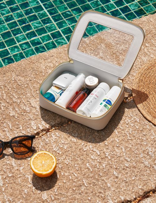 Popvibe Clear Makeup Case Toiletry Bag Travel Clear Cosmetic Bag with Zipper, Make Up Bag Organizer Traveling TSA Approved Transparent Makeup Bag Car for Essentials, Mini & Medium, White