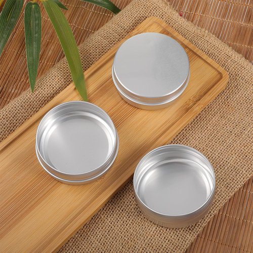 60 Pack 2 OZ Metal Round Tins, Aluminum Tin Cans Containers with Screw Lid for Lotion Bars, Balms, Salve, Spices or Beard Balm