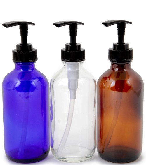 Vivaplex, 6, Large, 8 oz, Empty, Assorted Colors, Glass Bottles with Black Lotion Pumps …
