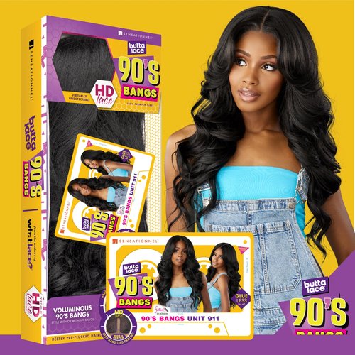 Sensationnel Butta Lace 90Sbangs Wigs - Unit 911 Glueless Wide Deep Part Synthetic Preplucked Hairline (1 JETBLACK)