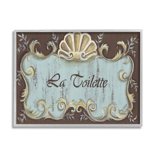 Stupell Industries La Toilette Aqua and Brown Scallop Shell Crest, Design by Bonnie Wrublesky Gray Framed Wall Art, 16 x 20