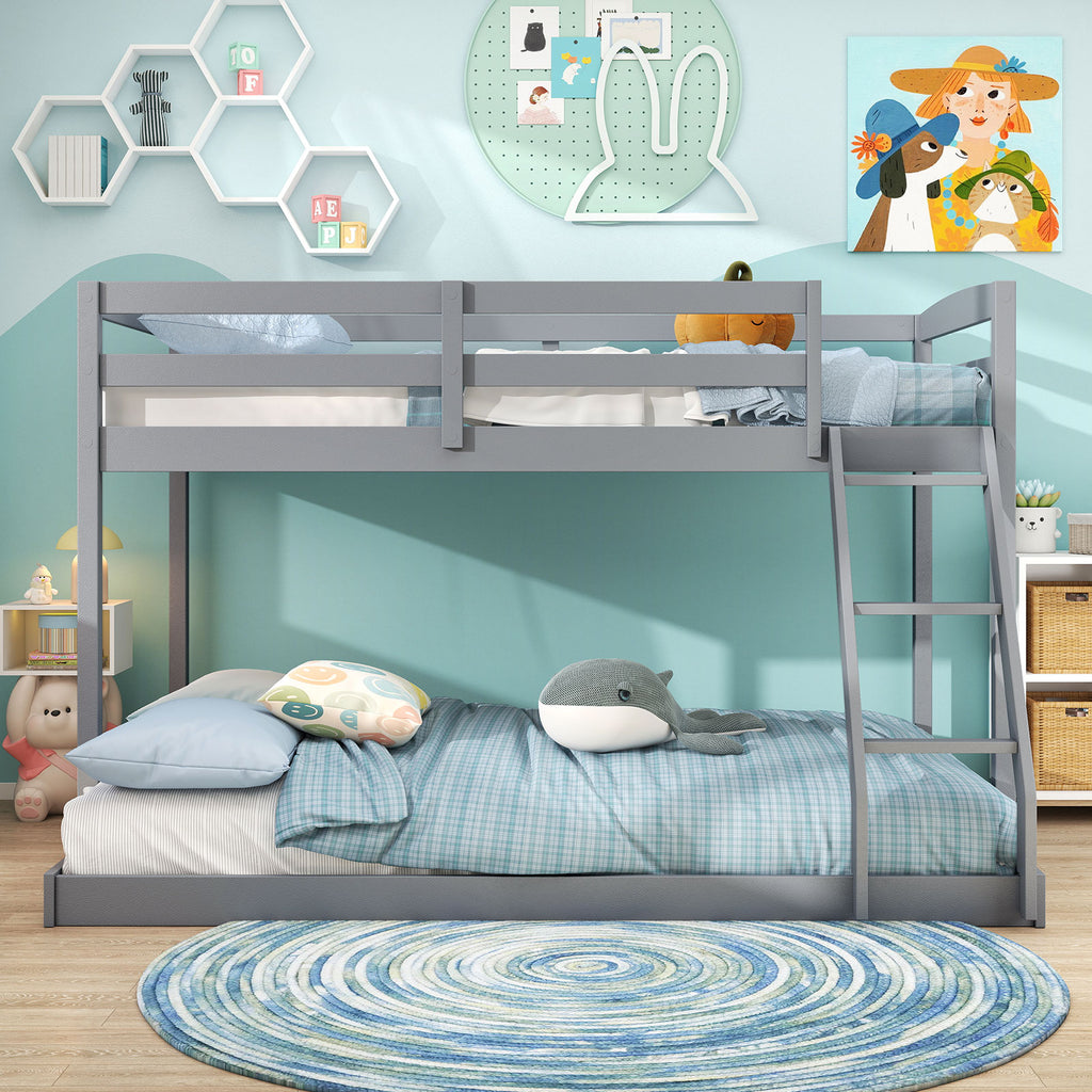 Twin Over Full Bunk Bed Low Floor Pine Wood - Gray