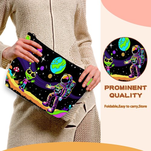 BUYIDUI Astronaut and Alien Trippy Makeup Bag Cosmetic Bag for Women Girls,Portable Makeup Bags Travel Toiletry Bag Organizer