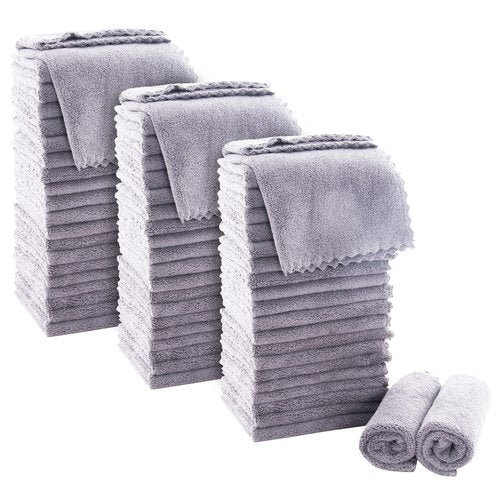 MOONQUEEN Ultra Soft Premium Washcloths Set - 12 x 12 inches - 72 Pack - Quick Drying - Highly Absorbent Coral Velvet Bathroom Wash Clothes (Light Grey)