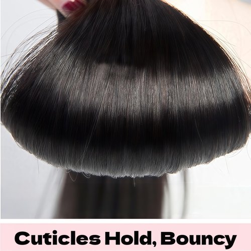 KODRHAR Human Hair Bundles Straight 10 12 14 Inch Straight Human Hair Weave 3 Bundles Silky Hair Bundles Brazilian 3 Bundles Human Hair Extensions for Women Deals Natural Black Bundles