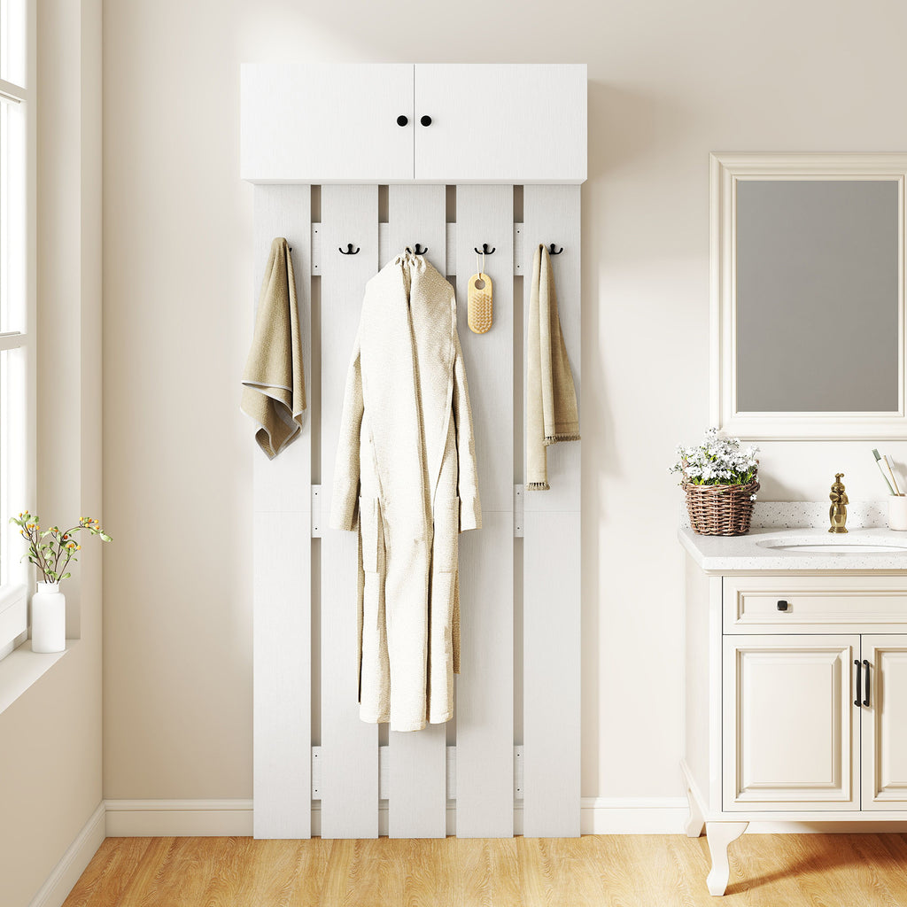 Wall Mounted Coat Rack with Storage Cabinet, White
