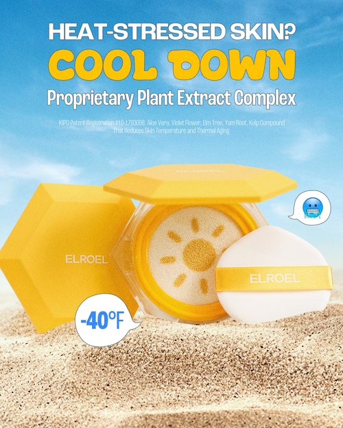 ELROEL Pang Pang Big Sun Cushion Plus - Broad Spectrum SPF50+ PA++++ Korean Sunscreen Cushion for Face & Body - Hypoallergenic & Lightweight Sun Cream, No White Cast (0.88 oz)