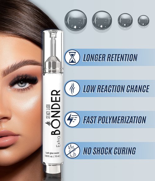 Extra Bonder for Lash Extensions 15ml + Lightning Speed Eyelash Extensions Glue 5ml - Stacy Lash/Eyelash Extension Sealer/Reduces Lash Extension Glue Fumes /0.3 Sec Drying time/6-8 Weeks Retention