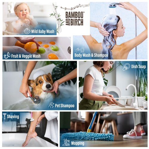 BAMBOO AND BIRCH Pure Castile Soap Liquid, Certified Palm Oil Free Natural Soap, Unscented, 1 Gallon