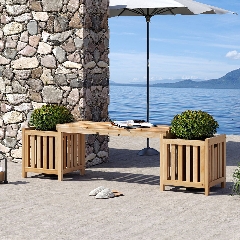2-Person Wooden Patio Bench with Planter Boxes - Natural