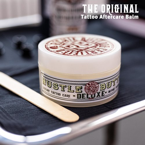 Hustle Butter Tattoo Aftercare 5oz At Home and 1oz Travel Sized Aftercare Balm, Use While Healing New Tattoos and To Rejuvenate Older Body Art - 100% Vegan Cream