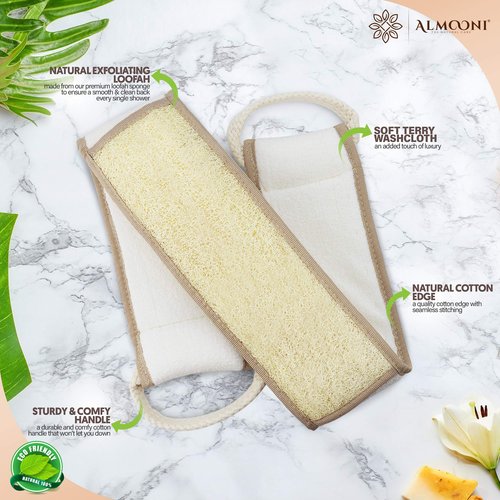 Premium Natural Egyptian Shower Loofah Sponge and Back Scrubber Back Bundle, Exfoliating Shower Loofah Body Scrubbers Buff Away Dead Skin for Smoother, More Radiant Appearance