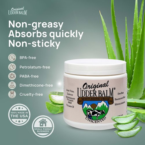 Original Udder Balm Unscented 16 Oz Jar & 3 Oz Tube Bundle - Hypoallergenic Formula, Dye-Free and Fragrance-Free, Body Moisturizing for Very Dry Skin
