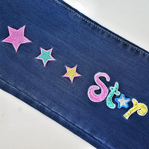 Peacolate 5-12 Years Little Big Girl Embroidered Rainbow Star Straight Jeans(Star,9-10Years)
