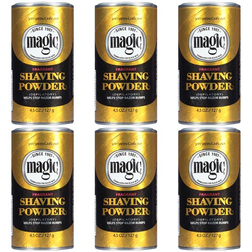 SoftSheen-Carson Magic Razorless Shaving for Men, Hair Removal Shave Powder, Helps Stop Razor Bumps Ingrown Hair, Fragrant, 6 Pack Magic Shave Gold 27 oz