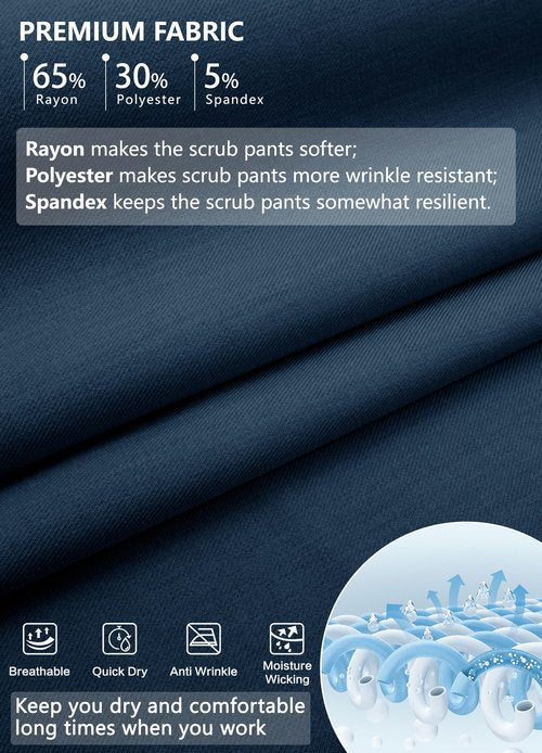 MIVEI High Waisted Jogger Style Scrub Pants for Women - 8 Pockets Medical Bottoms Tapered Yoga Waistband Ribbed Ankle Petite Navy